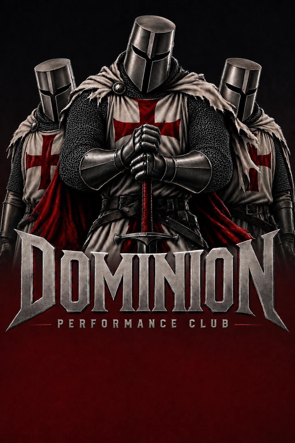 Dominion Performance Club Three armored knights above the Dominion Performance Club name